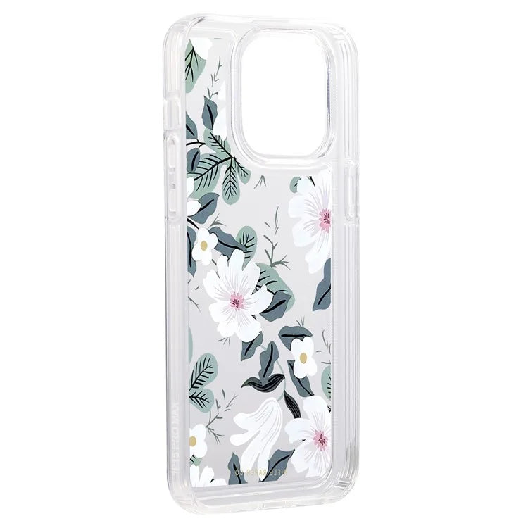 For iPhone 15 Pro Max Clear Case Drop-resistant TPU Flower Printing Pattern Protective Shell
