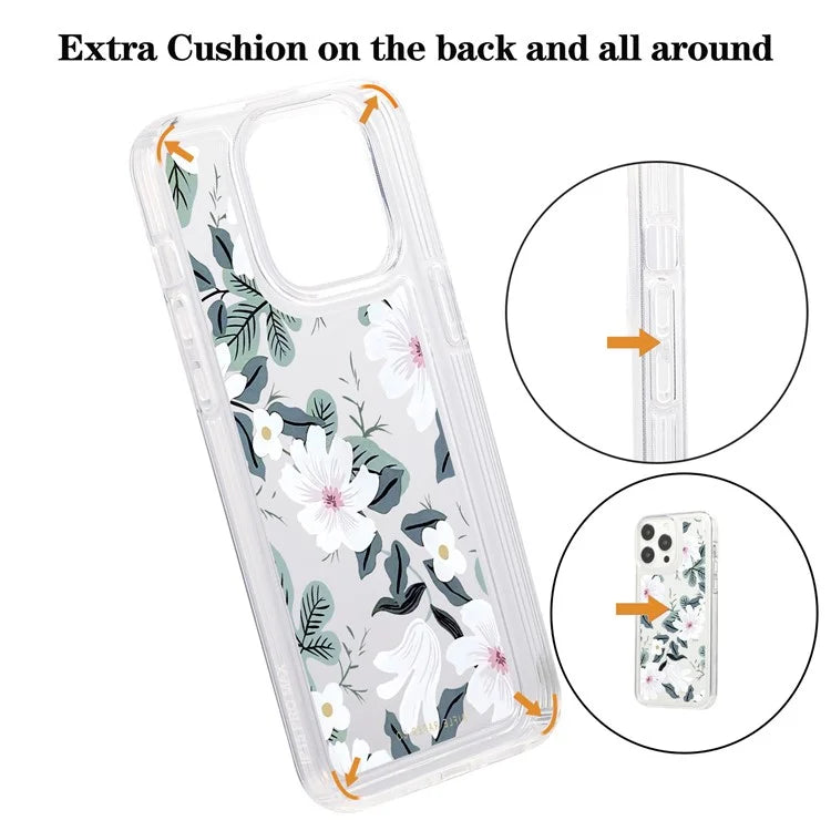 For iPhone 15 Pro Max Clear Case Drop-resistant TPU Flower Printing Pattern Protective Shell