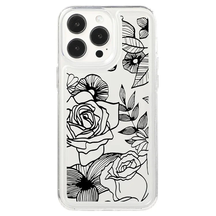 For iPhone 15 Pro Max Clear Case Drop-resistant TPU Flower Printing Pattern Protective Shell