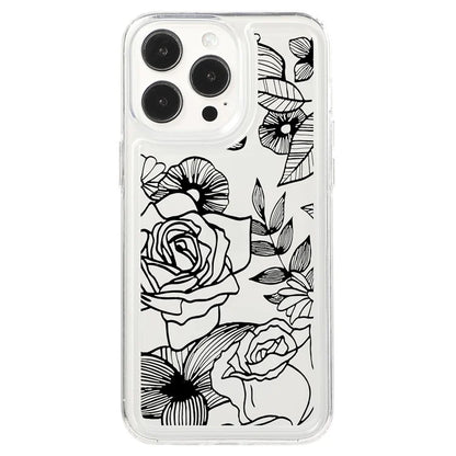 For iPhone 15 Pro Max Clear Case Drop-resistant TPU Flower Printing Pattern Protective Shell