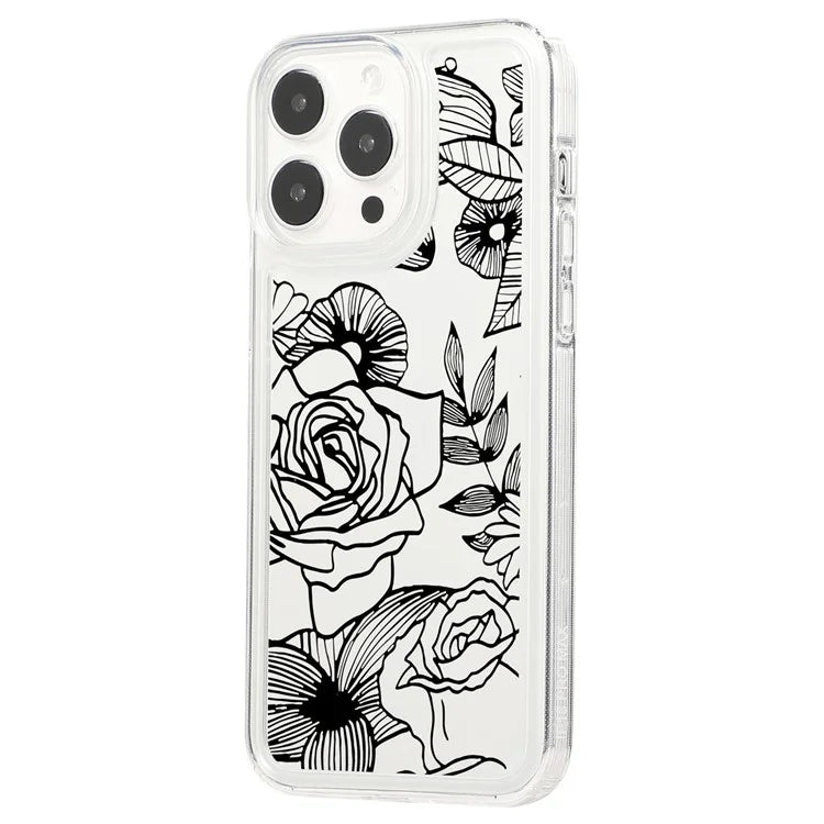 For iPhone 15 Pro Max Clear Case Drop-resistant TPU Flower Printing Pattern Protective Shell