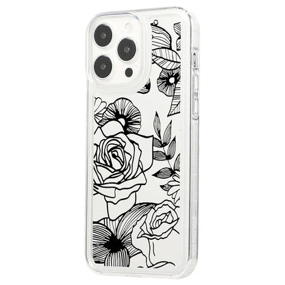 For iPhone 15 Pro Max Clear Case Drop-resistant TPU Flower Printing Pattern Protective Shell