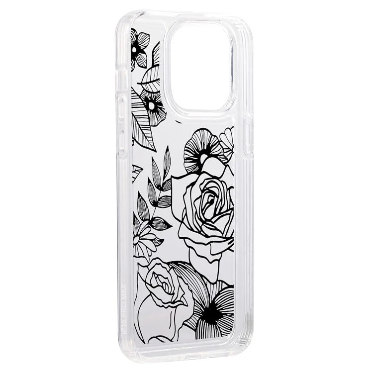 For iPhone 15 Pro Max Clear Case Drop-resistant TPU Flower Printing Pattern Protective Shell
