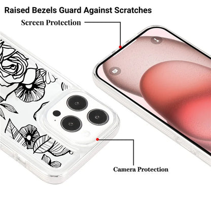 For iPhone 15 Pro Max Clear Case Drop-resistant TPU Flower Printing Pattern Protective Shell