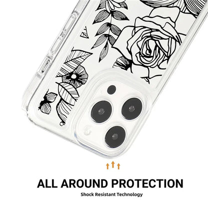 For iPhone 15 Pro Max Clear Case Drop-resistant TPU Flower Printing Pattern Protective Shell