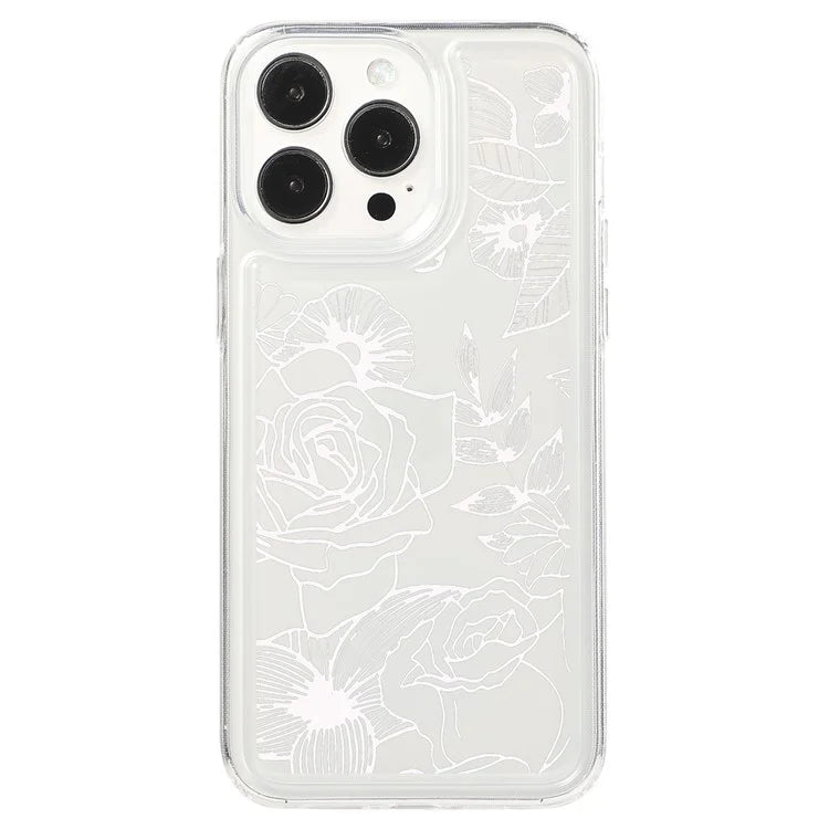 For iPhone 15 Pro Max Clear Case Drop-resistant TPU Flower Printing Pattern Protective Shell