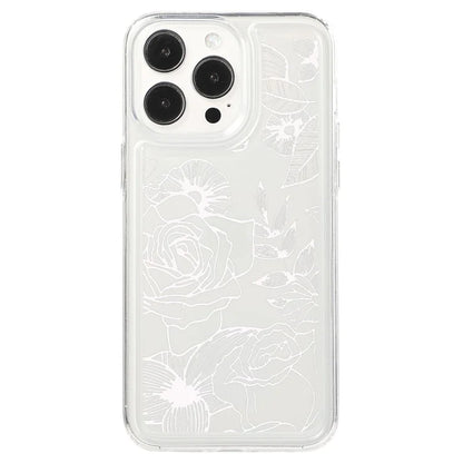 For iPhone 15 Pro Max Clear Case Drop-resistant TPU Flower Printing Pattern Protective Shell