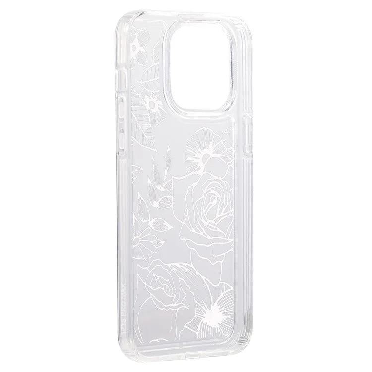 For iPhone 15 Pro Max Clear Case Drop-resistant TPU Flower Printing Pattern Protective Shell