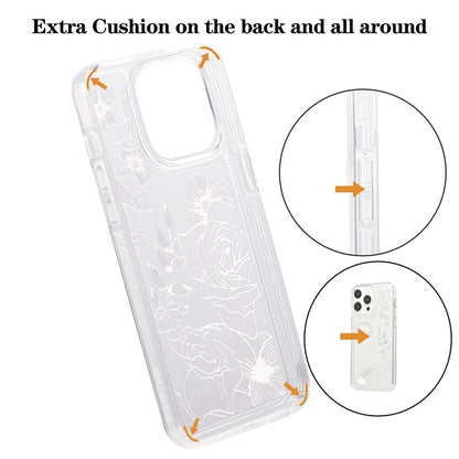 For iPhone 15 Pro Max Clear Case Drop-resistant TPU Flower Printing Pattern Protective Shell