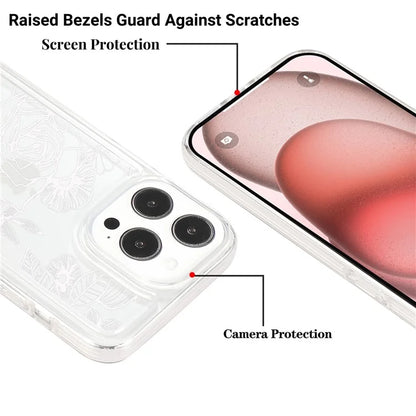 For iPhone 15 Pro Max Clear Case Drop-resistant TPU Flower Printing Pattern Protective Shell