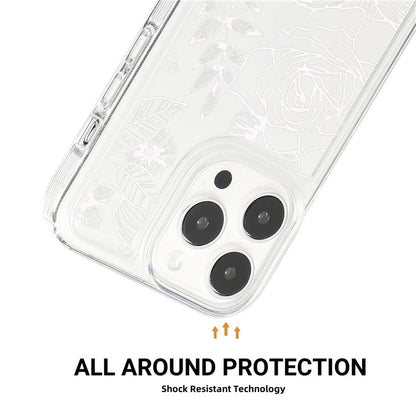For iPhone 15 Pro Max Clear Case Drop-resistant TPU Flower Printing Pattern Protective Shell