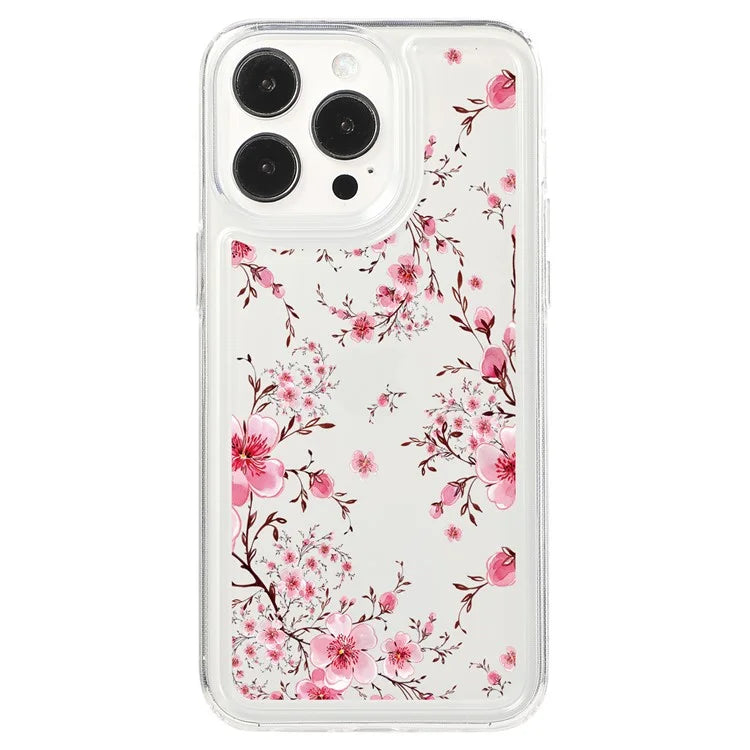 For iPhone 15 Pro Max Clear Case Drop-resistant TPU Flower Printing Pattern Protective Shell