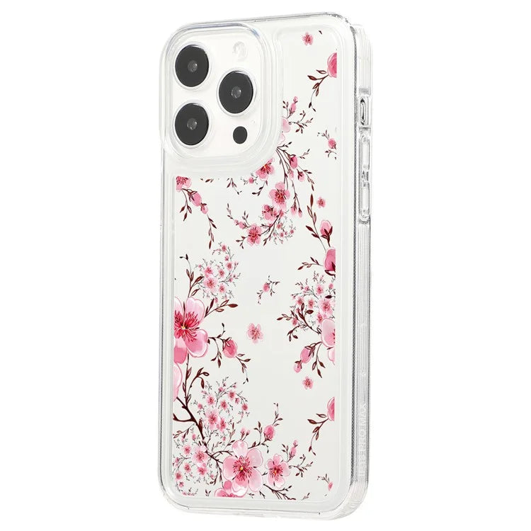 For iPhone 15 Pro Max Clear Case Drop-resistant TPU Flower Printing Pattern Protective Shell