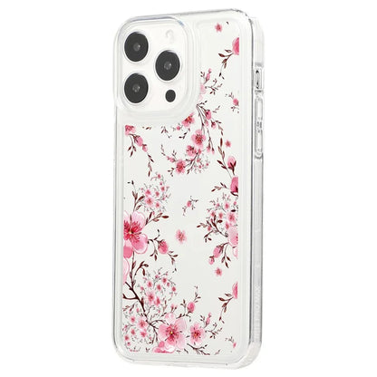 For iPhone 15 Pro Max Clear Case Drop-resistant TPU Flower Printing Pattern Protective Shell