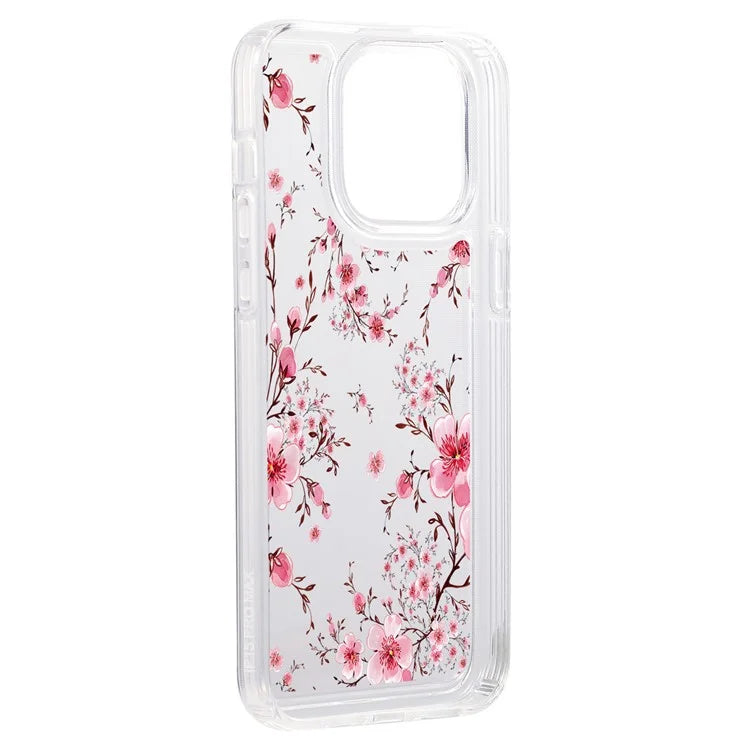 For iPhone 15 Pro Max Clear Case Drop-resistant TPU Flower Printing Pattern Protective Shell