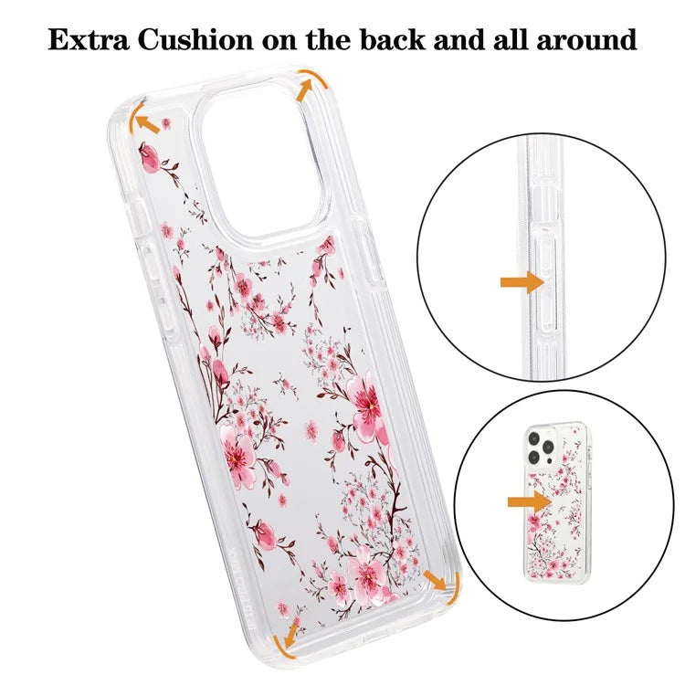 For iPhone 15 Pro Max Clear Case Drop-resistant TPU Flower Printing Pattern Protective Shell
