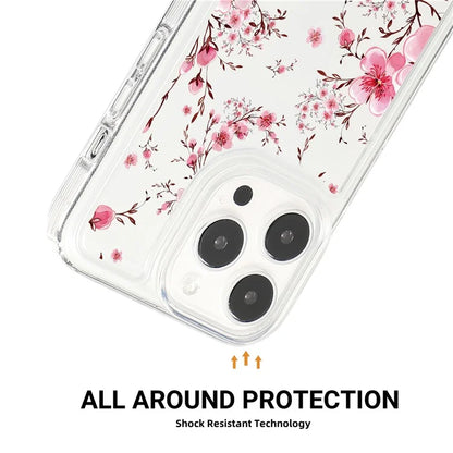 For iPhone 15 Pro Max Clear Case Drop-resistant TPU Flower Printing Pattern Protective Shell