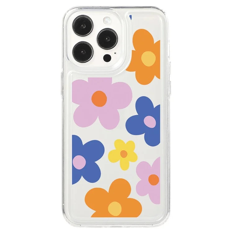 For iPhone 15 Pro Max Clear Case Drop-resistant TPU Flower Printing Pattern Protective Shell