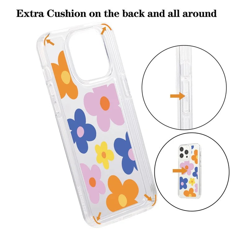 For iPhone 15 Pro Max Clear Case Drop-resistant TPU Flower Printing Pattern Protective Shell