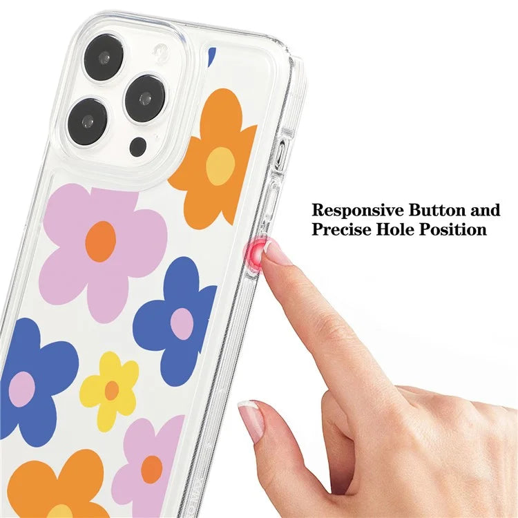 For iPhone 15 Pro Max Clear Case Drop-resistant TPU Flower Printing Pattern Protective Shell