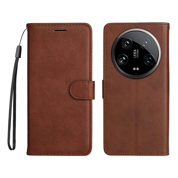 KT Leather Series-2 for Xiaomi 14 Ultra Wallet Case Solid Color Leather Flip Phone Cover