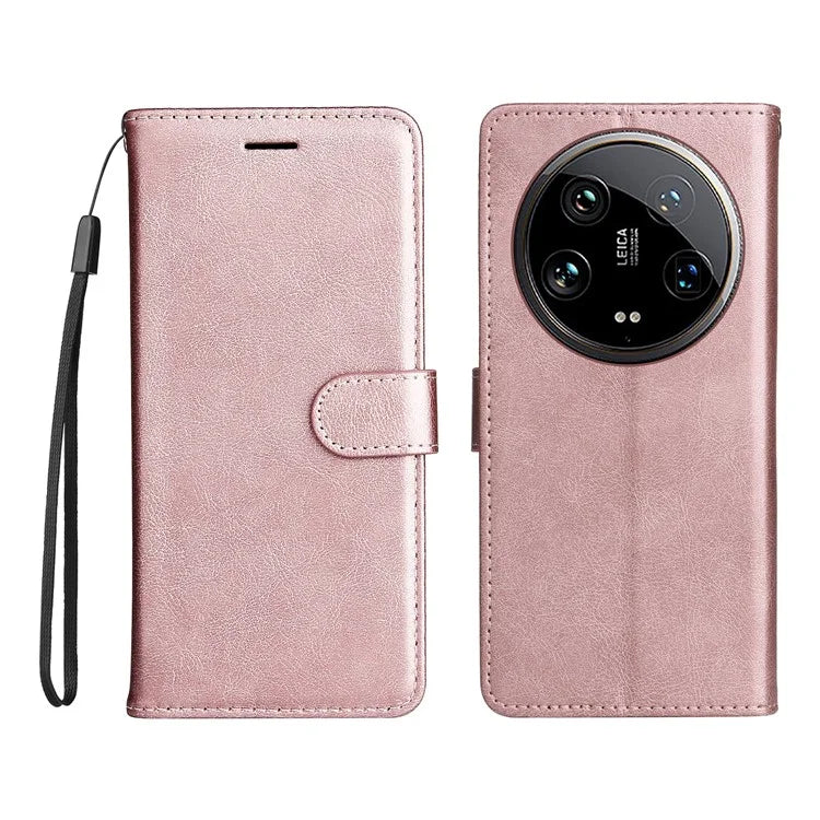 KT Leather Series-2 for Xiaomi 14 Ultra Wallet Case Solid Color Leather Flip Phone Cover