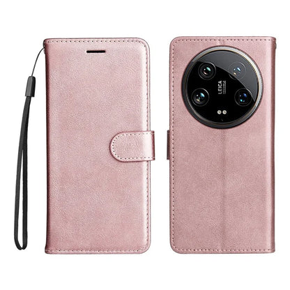 KT Leather Series-2 for Xiaomi 14 Ultra Wallet Case Solid Color Leather Flip Phone Cover