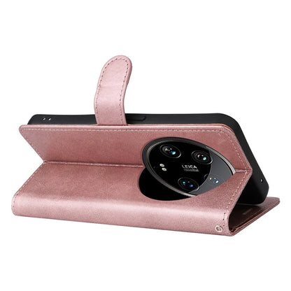 KT Leather Series-2 for Xiaomi 14 Ultra Wallet Case Solid Color Leather Flip Phone Cover