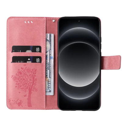 KT Imprinting Flower Series-3 For Xiaomi 14 Ultra Wallet Phone Case Cat Tree Pattern Leather Cover