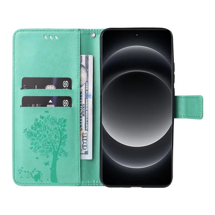 KT Imprinting Flower Series-3 For Xiaomi 14 Ultra Wallet Phone Case Cat Tree Pattern Leather Cover