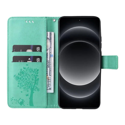 KT Imprinting Flower Series-3 For Xiaomi 14 Ultra Wallet Phone Case Cat Tree Pattern Leather Cover