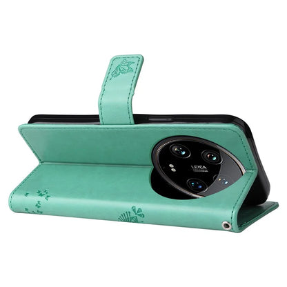 KT Imprinting Flower Series-3 For Xiaomi 14 Ultra Wallet Phone Case Cat Tree Pattern Leather Cover