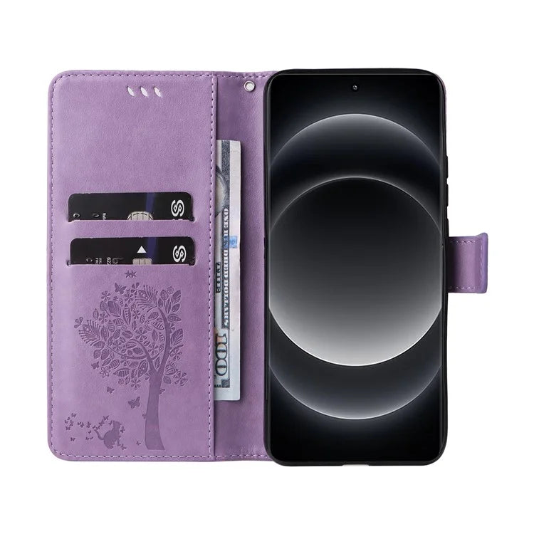 KT Imprinting Flower Series-3 For Xiaomi 14 Ultra Wallet Phone Case Cat Tree Pattern Leather Cover