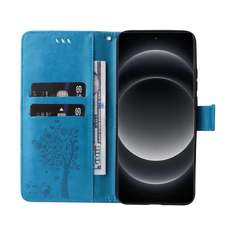 KT Imprinting Flower Series-3 For Xiaomi 14 Ultra Wallet Phone Case Cat Tree Pattern Leather Cover