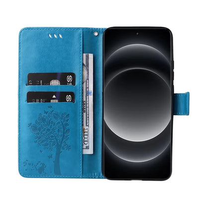 KT Imprinting Flower Series-3 For Xiaomi 14 Ultra Wallet Phone Case Cat Tree Pattern Leather Cover