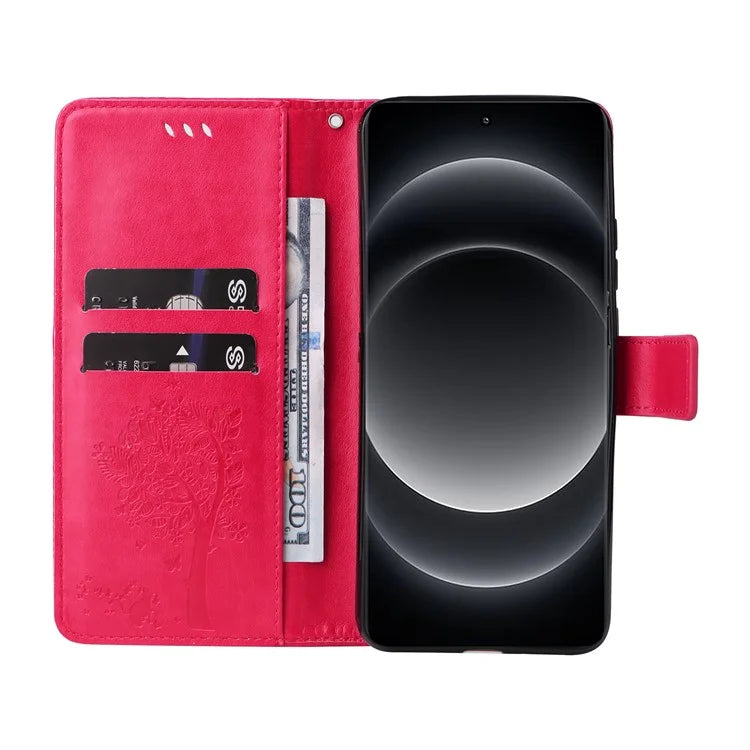 KT Imprinting Flower Series-3 For Xiaomi 14 Ultra Wallet Phone Case Cat Tree Pattern Leather Cover