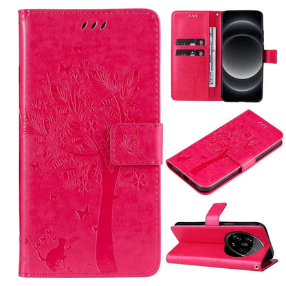 KT Imprinting Flower Series-3 For Xiaomi 14 Ultra Wallet Phone Case Cat Tree Pattern Leather Cover