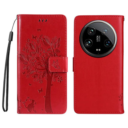 KT Imprinting Flower Series-3 For Xiaomi 14 Ultra Wallet Phone Case Cat Tree Pattern Leather Cover