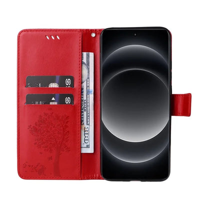 KT Imprinting Flower Series-3 For Xiaomi 14 Ultra Wallet Phone Case Cat Tree Pattern Leather Cover