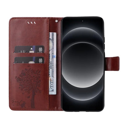 KT Imprinting Flower Series-3 For Xiaomi 14 Ultra Wallet Phone Case Cat Tree Pattern Leather Cover