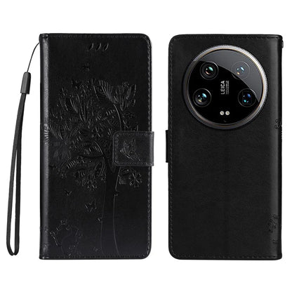 KT Imprinting Flower Series-3 For Xiaomi 14 Ultra Wallet Phone Case Cat Tree Pattern Leather Cover