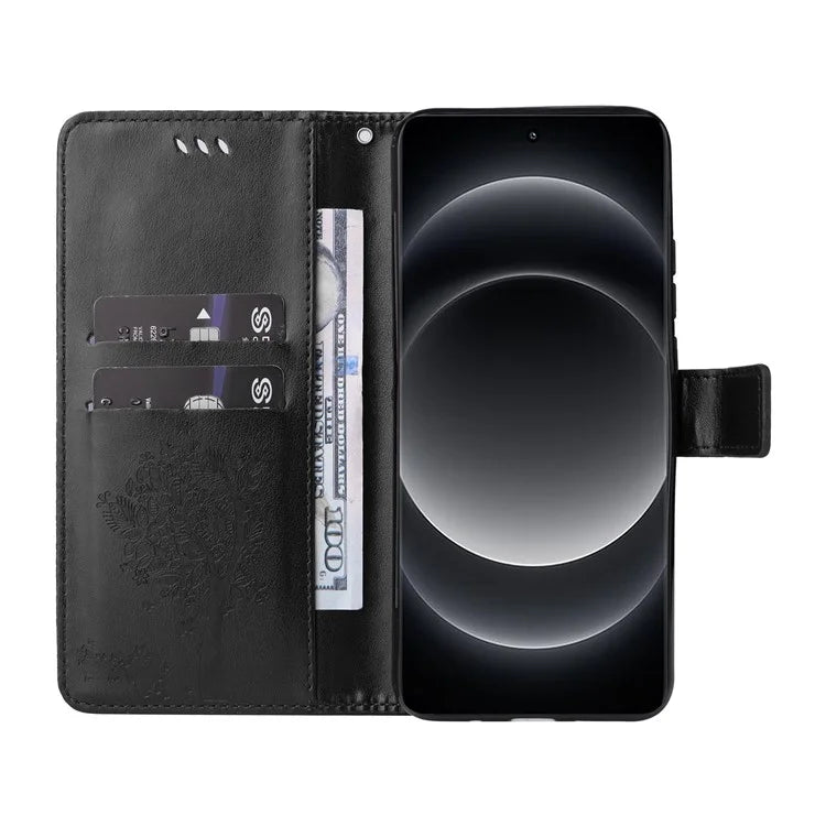 KT Imprinting Flower Series-3 For Xiaomi 14 Ultra Wallet Phone Case Cat Tree Pattern Leather Cover