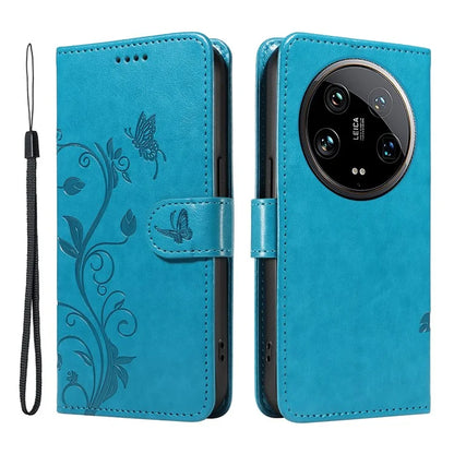 For Xiaomi 14 Ultra Leather Case Butterfly Flower Pattern Imprinted Wallet Phone Cover