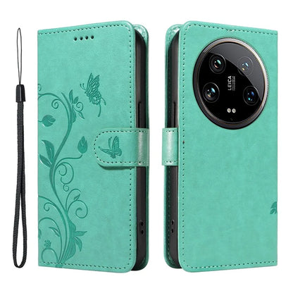 For Xiaomi 14 Ultra Leather Case Butterfly Flower Pattern Imprinted Wallet Phone Cover