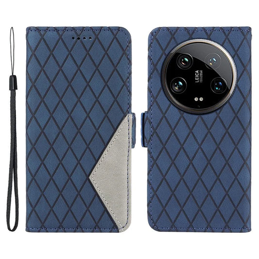 For Xiaomi 14 Ultra Case Imprinted Rhombus Grid Pattern Wallet Phone Cover