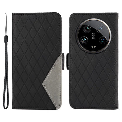 For Xiaomi 14 Ultra Case Imprinted Rhombus Grid Pattern Wallet Phone Cover