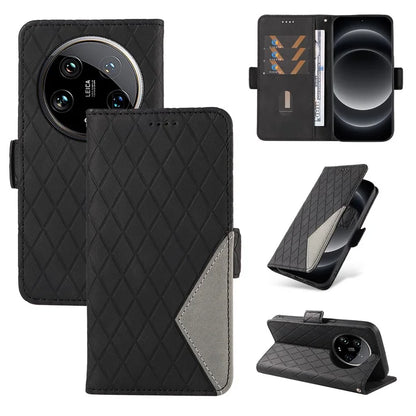 For Xiaomi 14 Ultra Case Imprinted Rhombus Grid Pattern Wallet Phone Cover