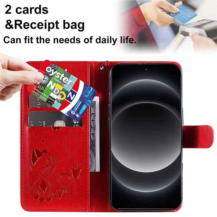 KT Imprinting Flower Series-4 For Xiaomi 14 Ultra Cover Leather Phone Case with Wallet Card Holder