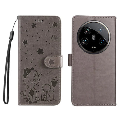 KT Imprinting Flower Series-4 For Xiaomi 14 Ultra Cover Leather Phone Case with Wallet Card Holder