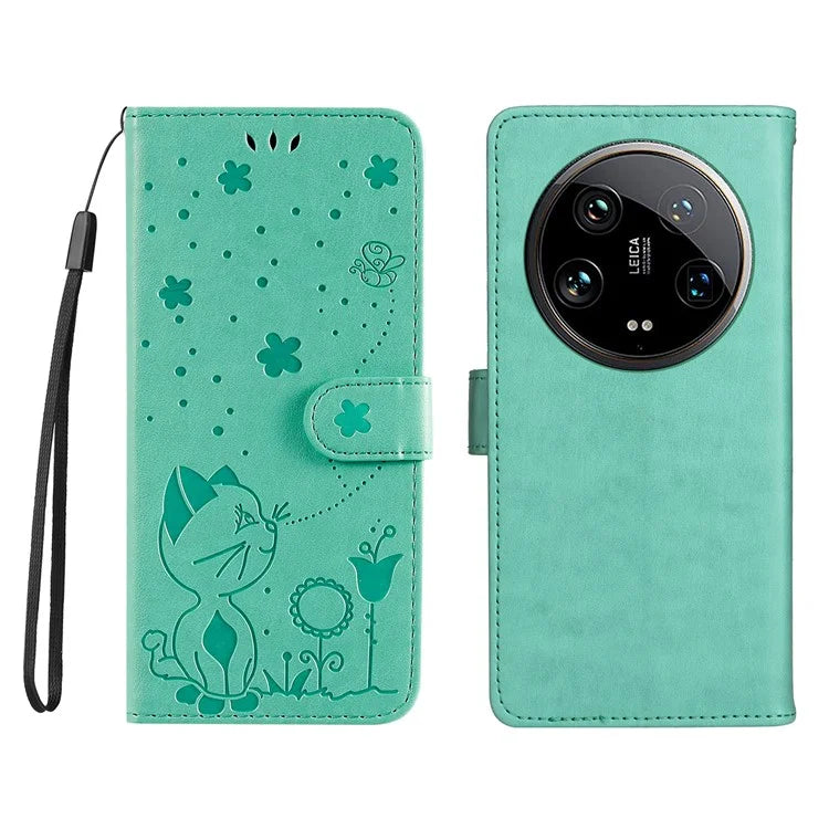 KT Imprinting Flower Series-4 For Xiaomi 14 Ultra Cover Leather Phone Case with Wallet Card Holder